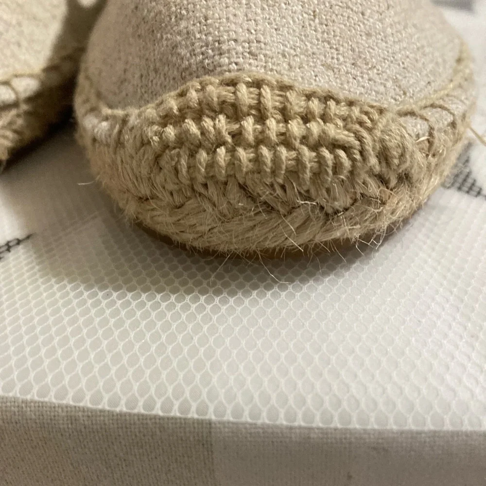 Soludos Beige Espadrille Slippers with Black Eye Embroidery